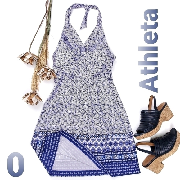 Athleta Dresses & Skirts - Athleta Blue Boho Halter Top Athleisure Dress Size 0